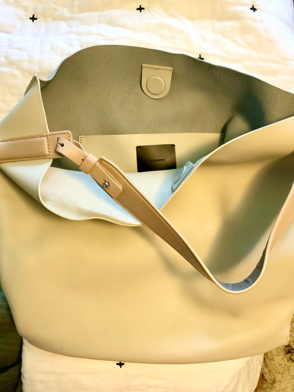 All Saints Cream & Grey North South Tote with Beige Strap - Picture 3 of 4